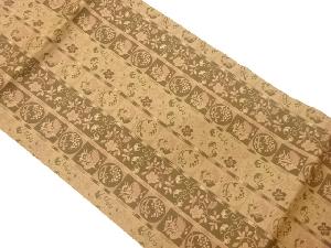 縞に花唐草・花鳥模様織出し名古屋帯